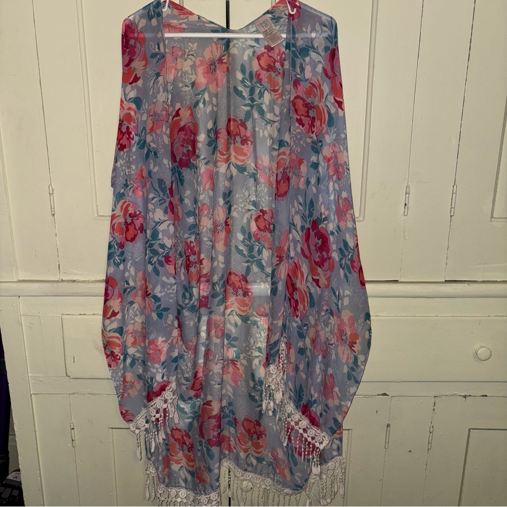 Time and Tru Floral Kimono with Fringe